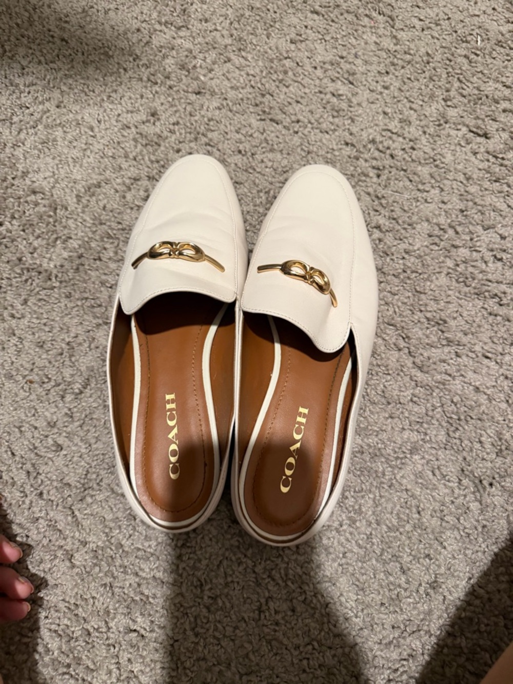 Coach Cream Leather Slip-On Loafers with Gold Horsebit - Picture 2 of 3